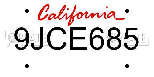 9JCE685 California License Plate