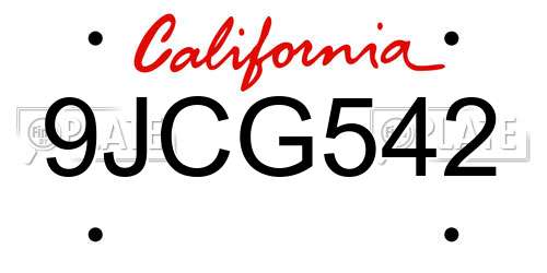 9JCG542 California License Plate