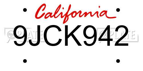9JCK942 California License Plate