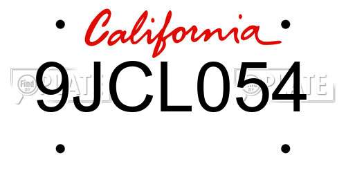 9JCL054 California License Plate