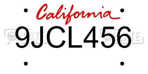 9JCL456 California License Plate