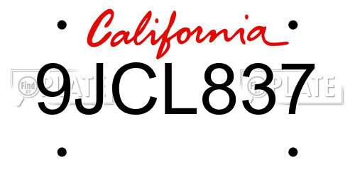 9JCL837 California License Plate