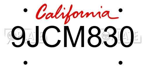 9JCM830 California License Plate