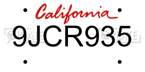 9JCR935 California License Plate