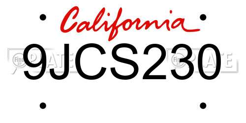 9JCS230 California License Plate