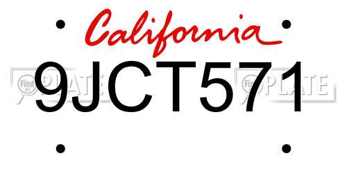 9JCT571 California License Plate