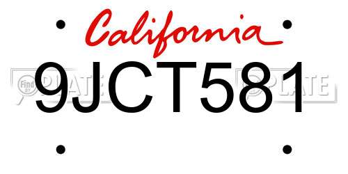 9JCT581 California License Plate
