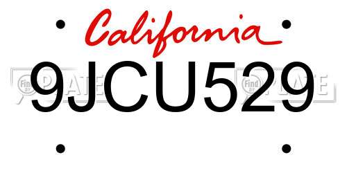 9JCU529 California License Plate