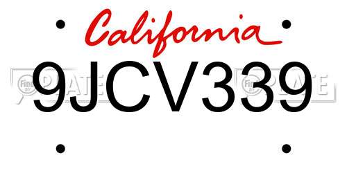 9JCV339 California License Plate