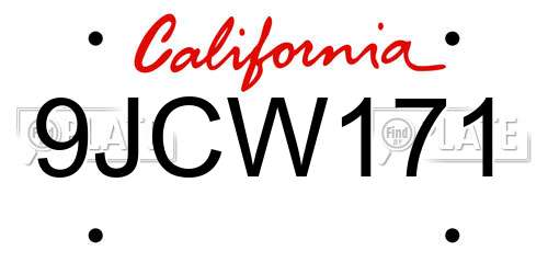 9JCW171 California License Plate