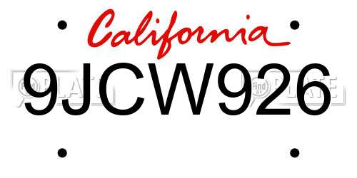 9JCW926 California License Plate