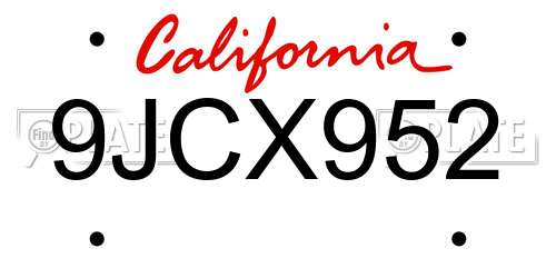 9JCX952 California License Plate