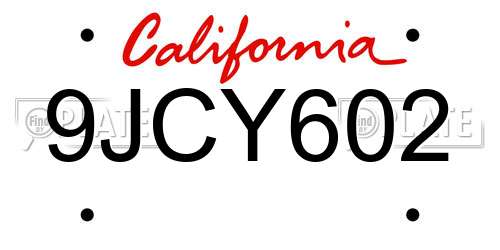 9JCY602 California License Plate