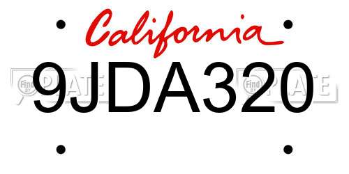 9JDA320 California License Plate