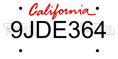 9JDE364 California License Plate