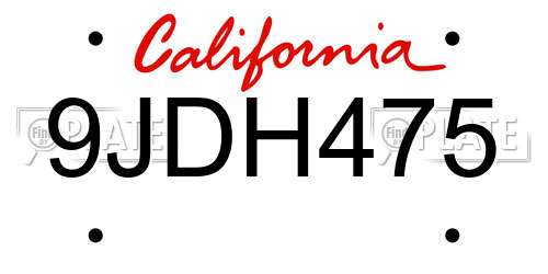 9JDH475 California License Plate
