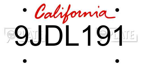 9JDL191 California License Plate