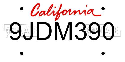 9JDM390 California License Plate