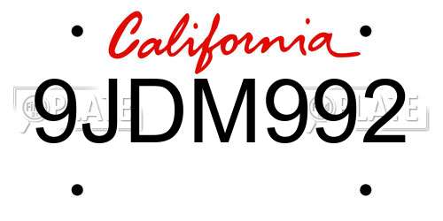 9JDM992 California License Plate