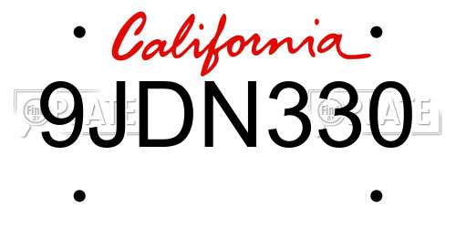 9JDN330 California License Plate