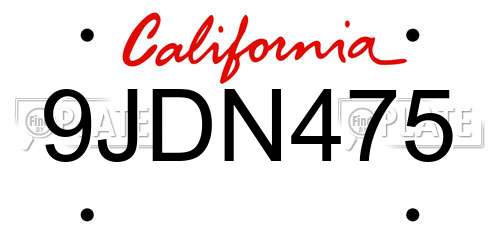 9JDN475 California License Plate