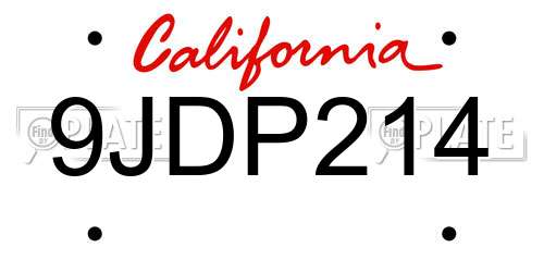9JDP214 California License Plate