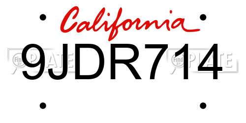 9JDR714 California License Plate