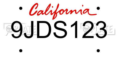 9JDS123 California License Plate