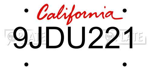 9JDU221 California License Plate