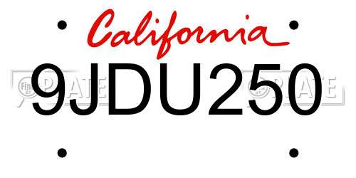 9JDU250 California License Plate