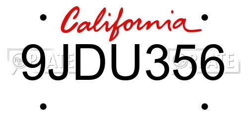 9JDU356 California License Plate
