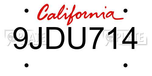 9JDU714 California License Plate