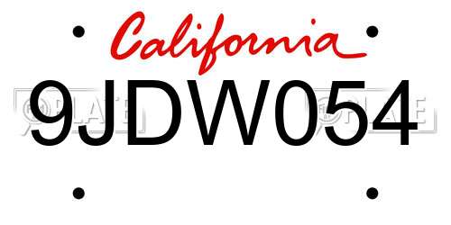 9JDW054 California License Plate