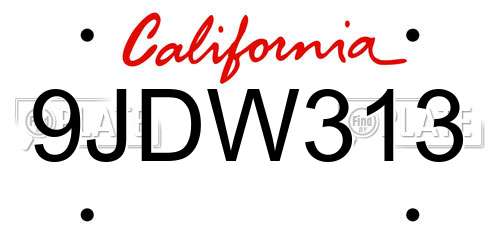 9JDW313 California License Plate