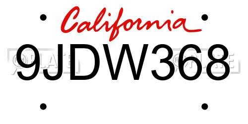 9JDW368 California License Plate