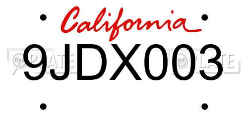 9JDX003 California License Plate
