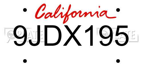 9JDX195 California License Plate