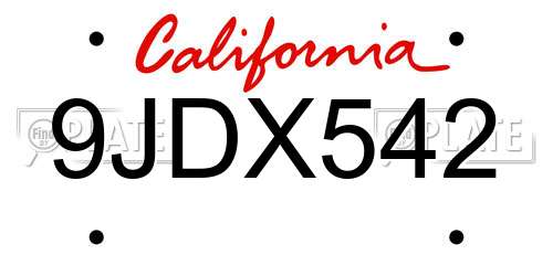 9JDX542 California License Plate