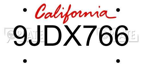 9JDX766 California License Plate