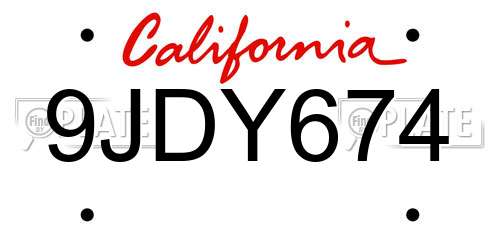 9JDY674 California License Plate