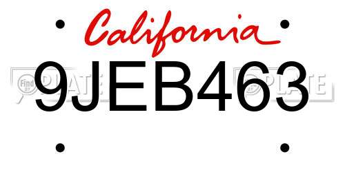 9JEB463 California License Plate