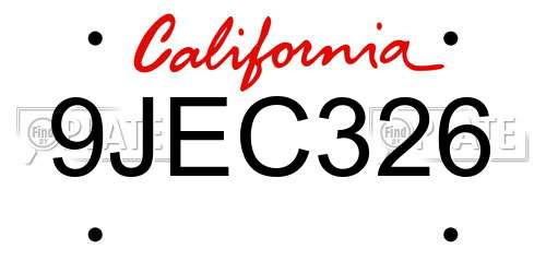 9JEC326 California License Plate