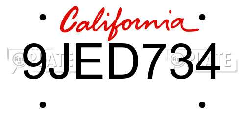 9JED734 California License Plate