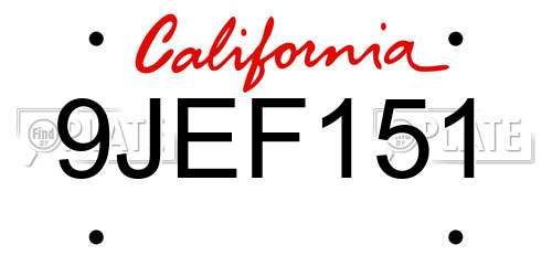 9JEF151 California License Plate