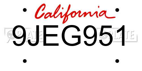 9JEG951 California License Plate