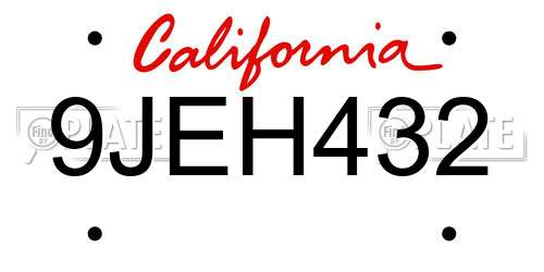 9JEH432 California License Plate
