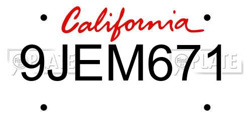 9JEM671 California License Plate