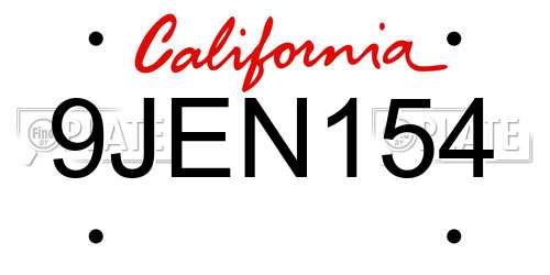9JEN154 California License Plate