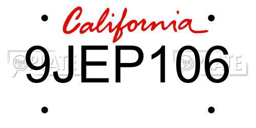 9JEP106 California License Plate