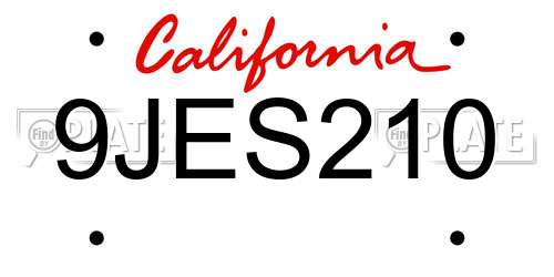 9JES210 California License Plate